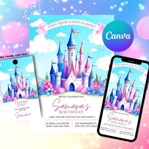 Four Ever A Princess Birthday Invite, Princess Party, Girls Fourth Birthday, Four Ever Magical, Castle, Digital Download Print Text Editable