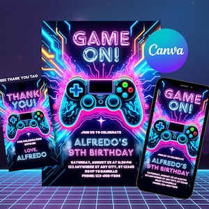 Video Game Party Invitation | Editable Printable Gamer Birthday Invite | Evite Template | Gaming | Game Party | Instant Download