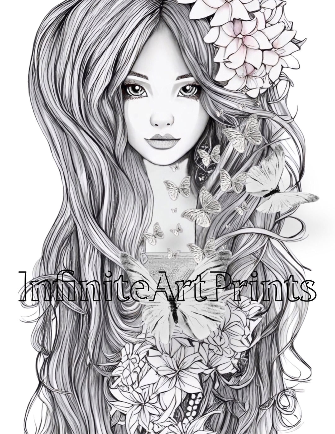 Beautiful Flower Girl Coloring Page Instant Download Printable File