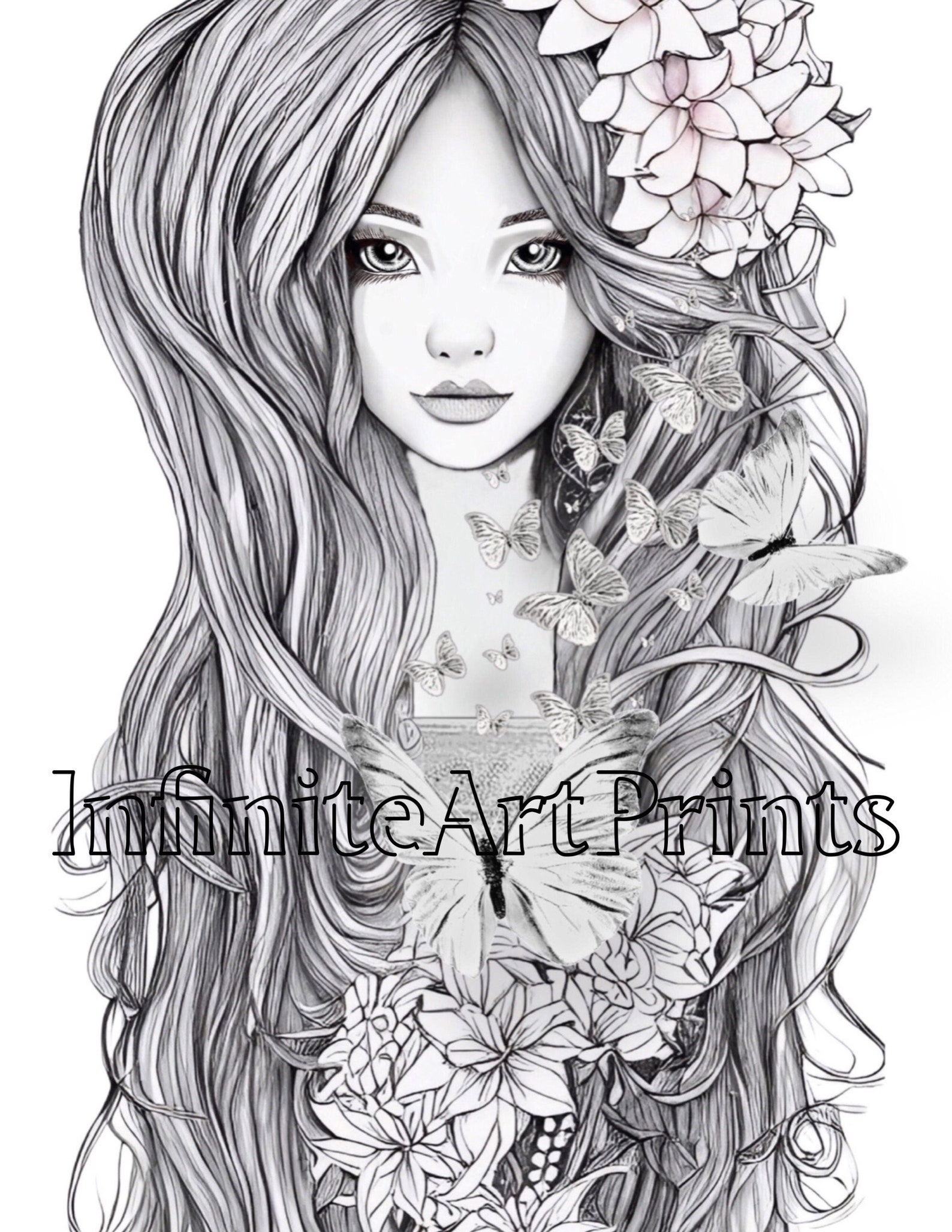 Beautiful Flower Girl Coloring Page Instant Download Printable File