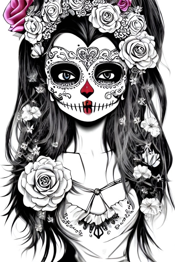 Sugar Skull Coloring Pages Instant Download Printable File Etsy