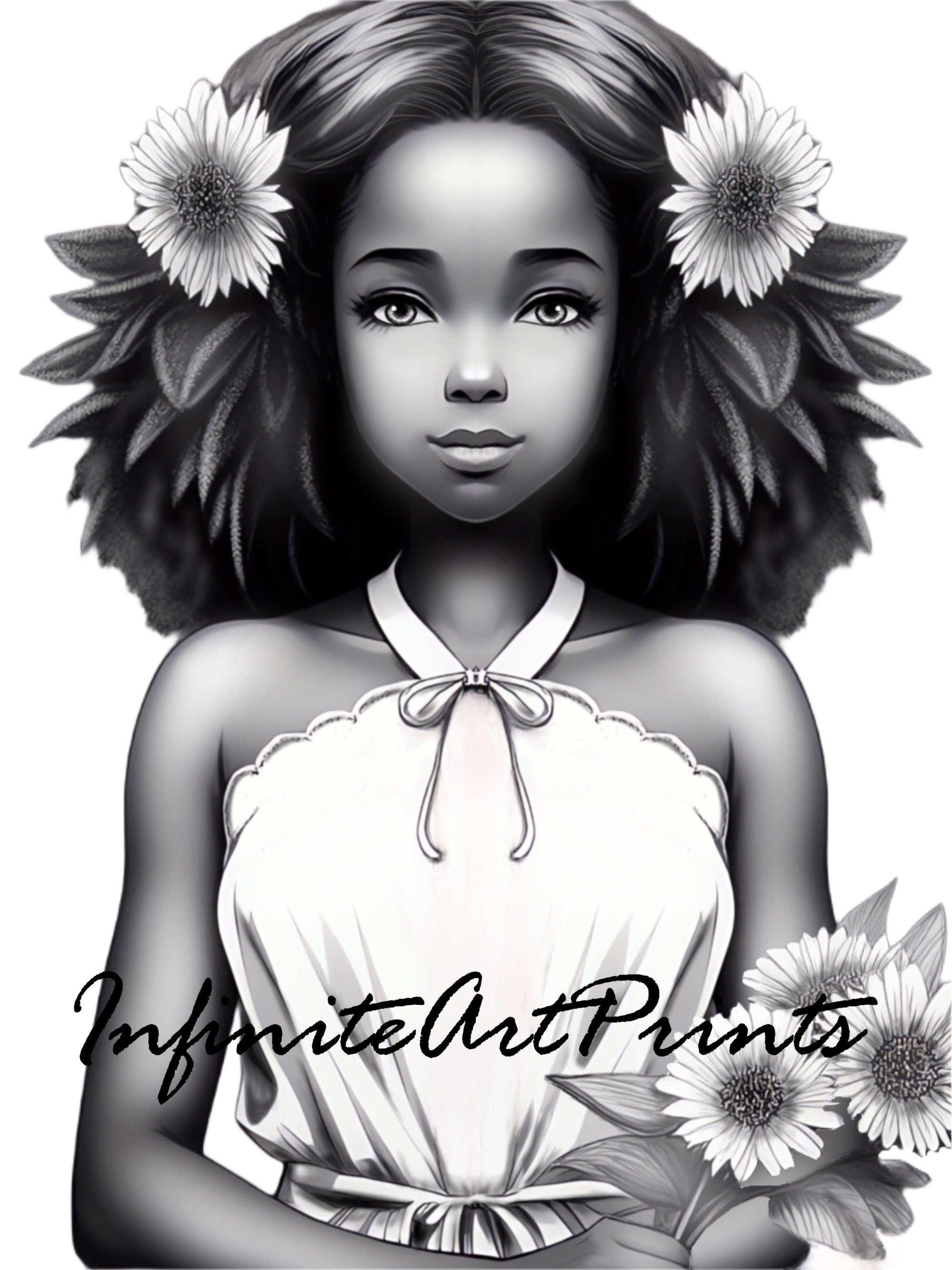 African American Flower Girl Adult Coloring Page 6296300 Vector Art at  Vecteezy