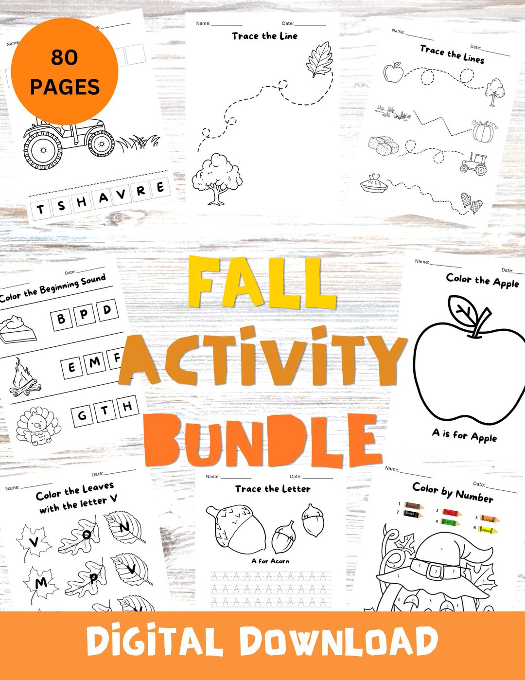 Fall Activity Worksheet Bundle for Preschool and Kindergarten (digital ...