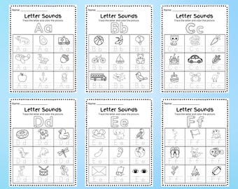 Feuille de travail imprimable de 26 pages de l'alphabet sur la phonétique, traçage de lettres, maternelle, feuilles de travail pour tout-petits, enseignement à domicile