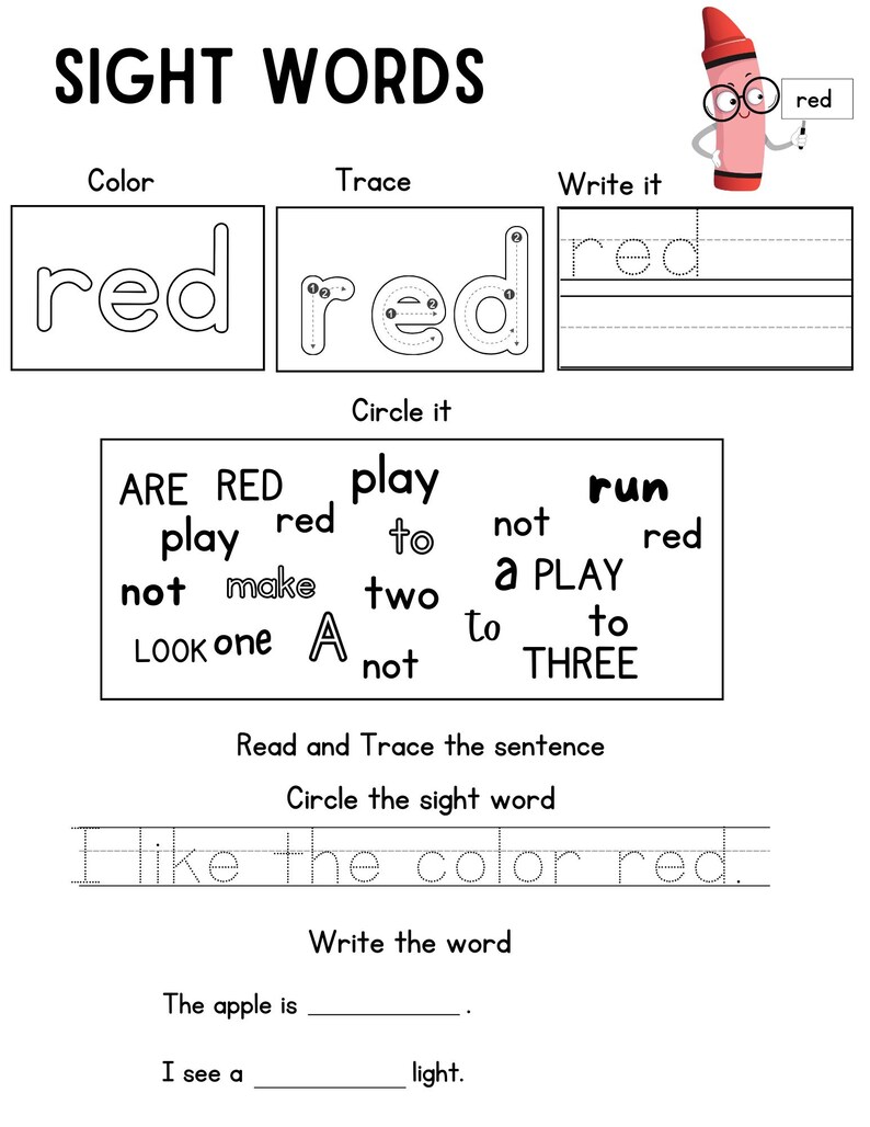 SIGHT WORDS Printable Worksheet, 90 Sight Words Pdf, Preschool, Pre-k ...