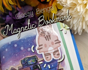 Kawaii Magnetic Bookmark - Glossy, Bengal, Cat Lover, Bookish Gifts, Reader, Planner Clip, Reader Gift, Present, Gift Ideas, Book Lovers