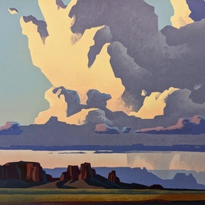 Ed Mell, "Desert Rain" Lithograph, 1990