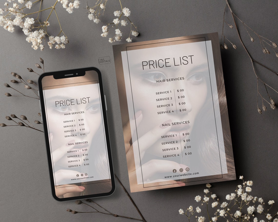 Salon Price List Editable Template Beauty Price List Spa Etsy