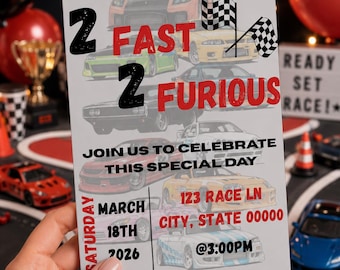 Two Fast Two Furious Birthday Invitation | Race Car Party Invite (Digital Download)