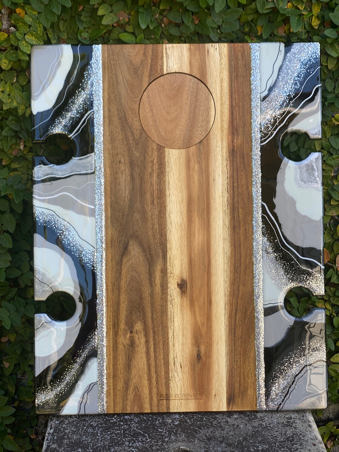 Resin Picnic Table Acacia Wood Foldable Cheese & Snack Wine Holder