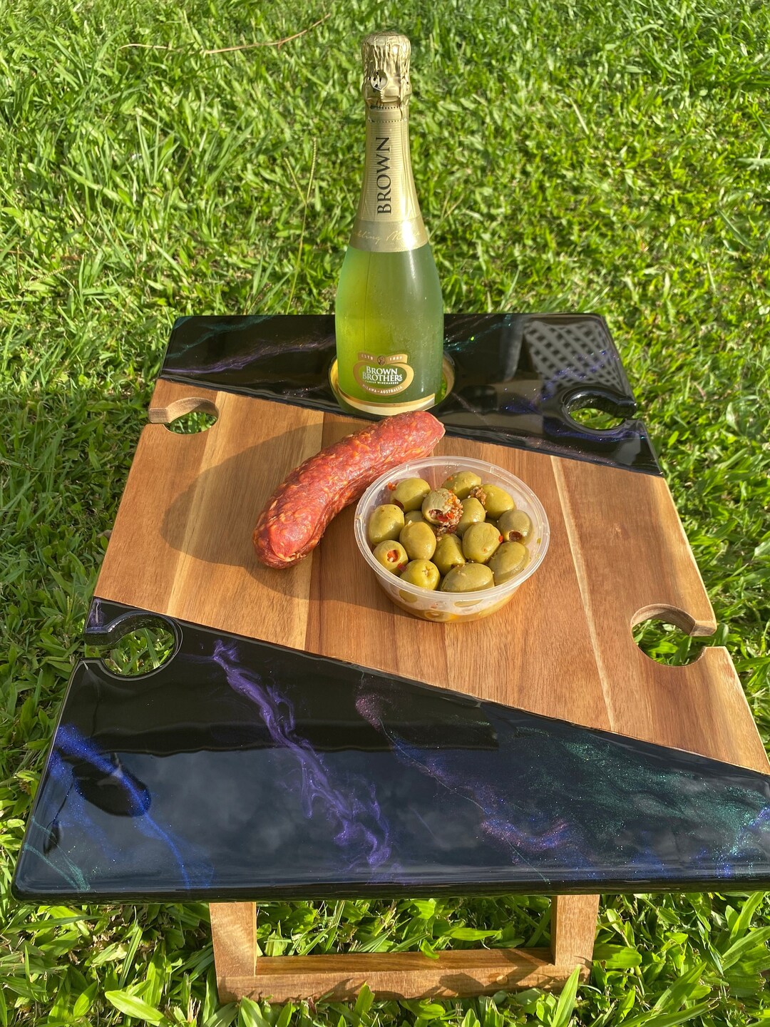 Resin Picnic Table Acacia Wood Foldable Cheese & Snack Etsy Australia