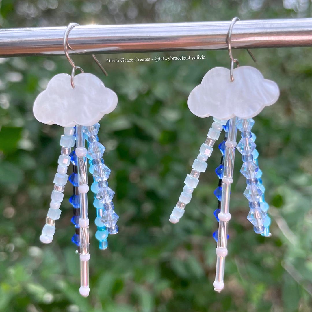 Beaded Rain Cloud Earrings, Weather Jewelry - Etsy