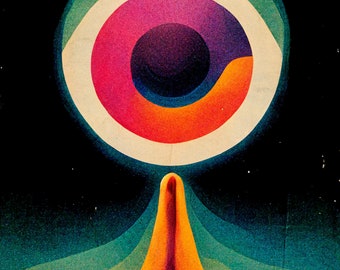 Dope psychedelisch oog in de lucht poster. De droom van 1960, unieke illustratie