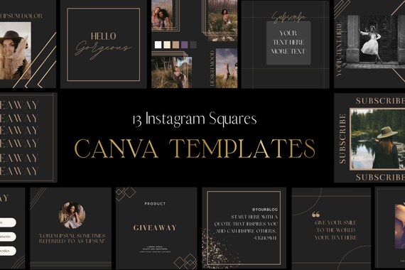 13 Instagram Post Templates | Canva Templates | Social Media Templates | Blogger Templates | Instagram Shop | Black and Gold Feed