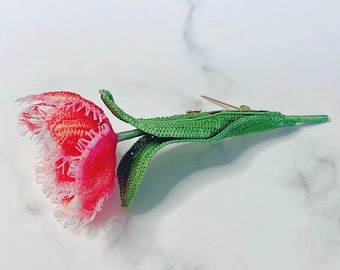 Handmade gifts, handmade crochet carnation flower Brooch, Wedding Bridal Flower, Vintage Style Art Deco Style, gift for mom, gift for her