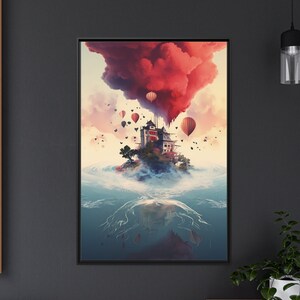 Lake House Engulfed in Red Gallery Canvas Art Wall Art Wall Decoration Wall Decor Impressionist esque Gift Quality Gallery Canvas