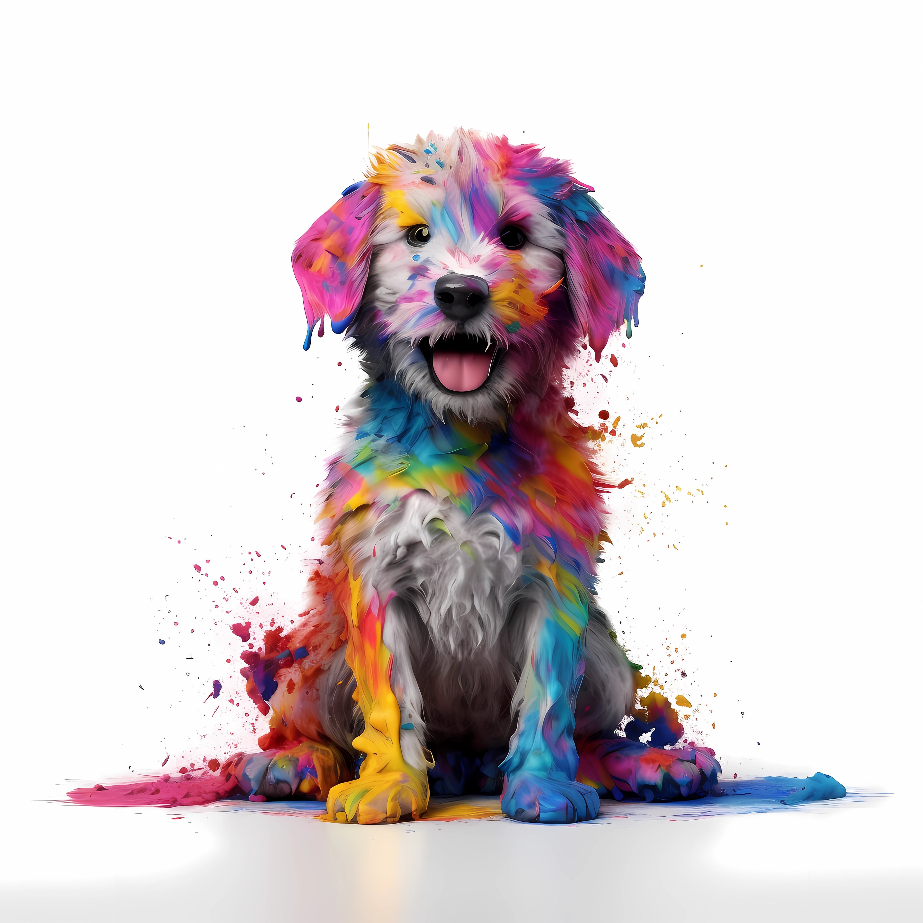 Cute Dog Color Paint Dog Color Paint Gift Wall Art Animal Wallart