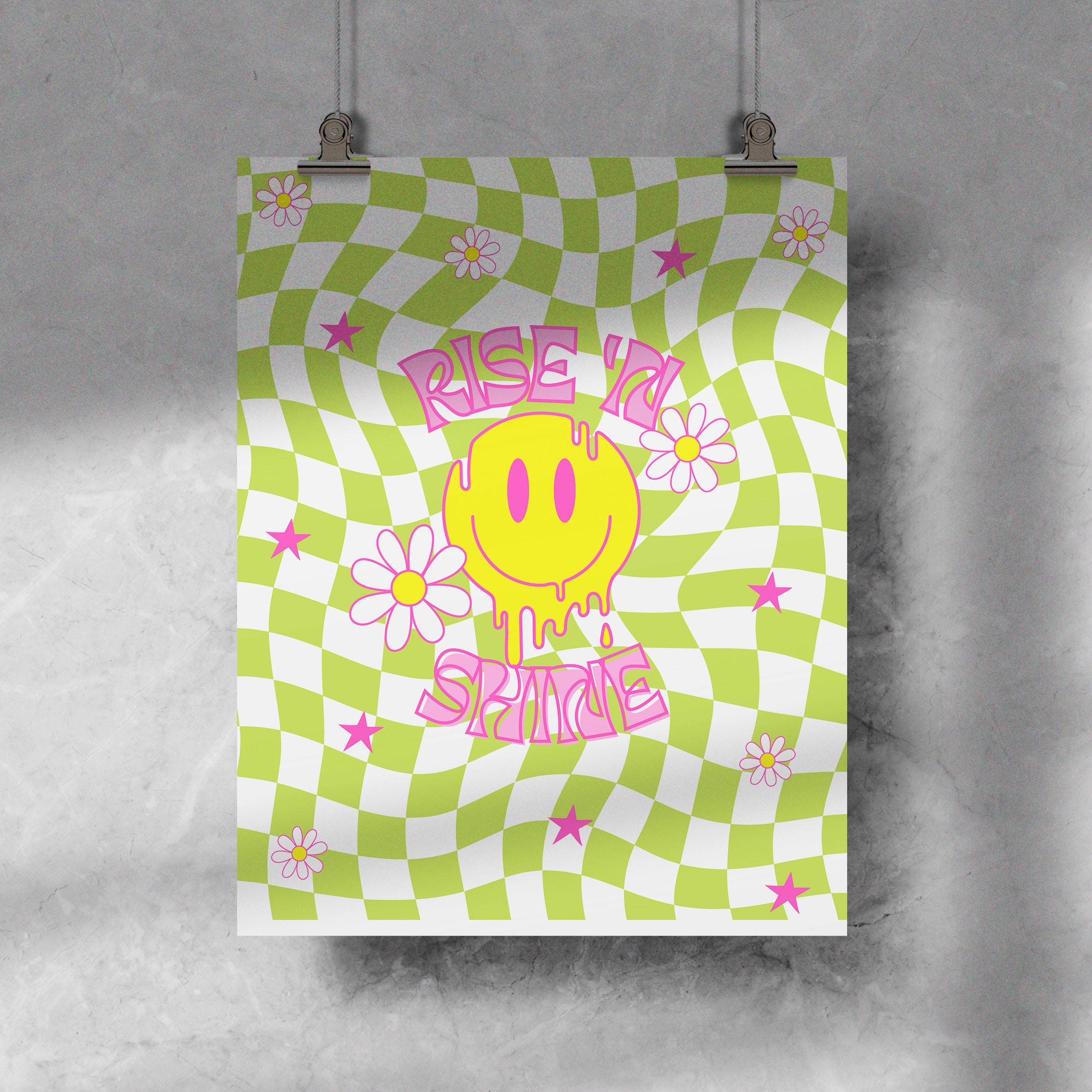 Rise N Shine Trippy Smiley Face Poster Print - Matte - Yellow Smiley ...