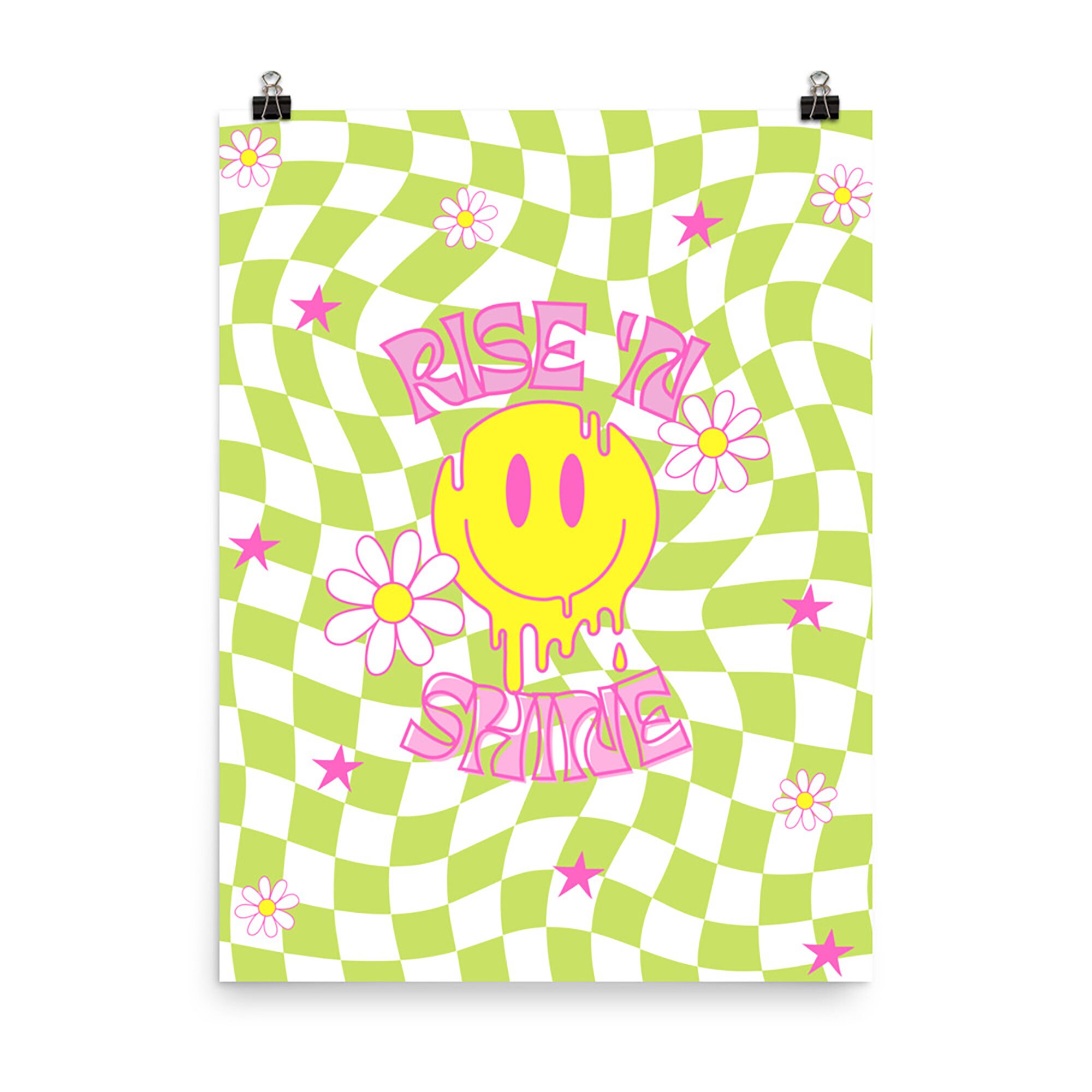 Rise N Shine Trippy Smiley Face Poster Print - Matte - Yellow Smiley ...