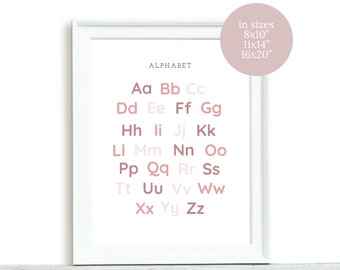PRINTABLE ART - The Alphabet in Shades of Pink. Wall Art for Child’s Bedroom, Playroom, Daycare Decor, Homeschool Decor, Classroom Decor.