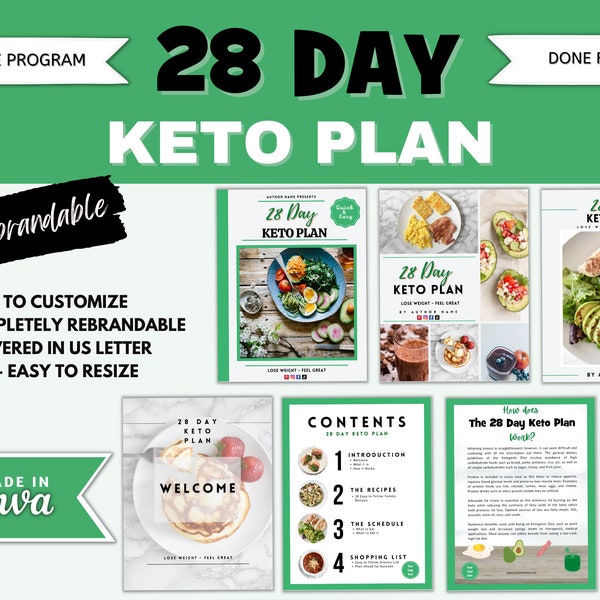 28 Day Keto Plan | Canva Template | Complete Program | Done for You Content for Health Pros | Customizable Template | Rebrandable | Editable