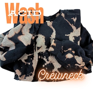 Oversized Acid Wash Sweatshirt for Fall - Black Reverse tie dye crewneck for Halloween, Women, Men, Trendy BLANK Clothing, Bleached pullover