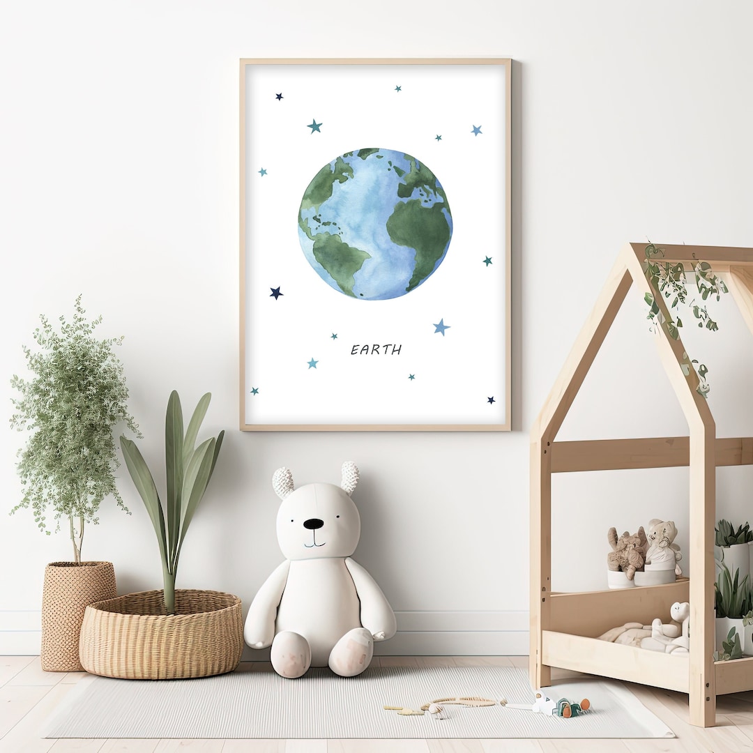 Planet Earth Print, Space Nursery Print, Educational Nursery Wall Art, Homeschool Montessori ...