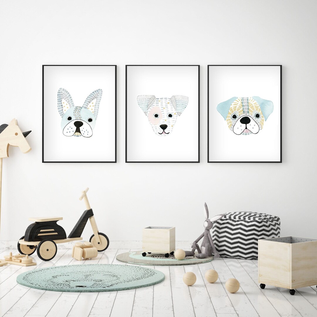 Puppy Nursery Decor Set of 3 Prints Dog Wall Art Dog Etsy