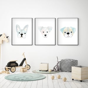 Puppy nursery decor, Set of 3 prints, Dog wall art, Dog nursery print, Baby room decor, Baby shower boy gift, Puppy prints, Dog breeds, Dogs