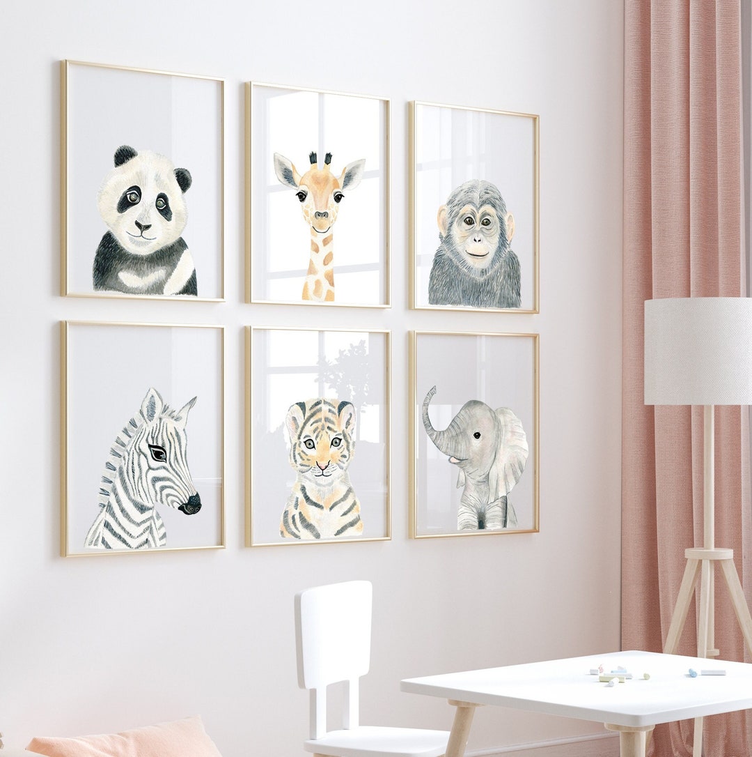 Safari Nursery Decor Set of 6, Nursery Prints, Baby Animal Prints ...