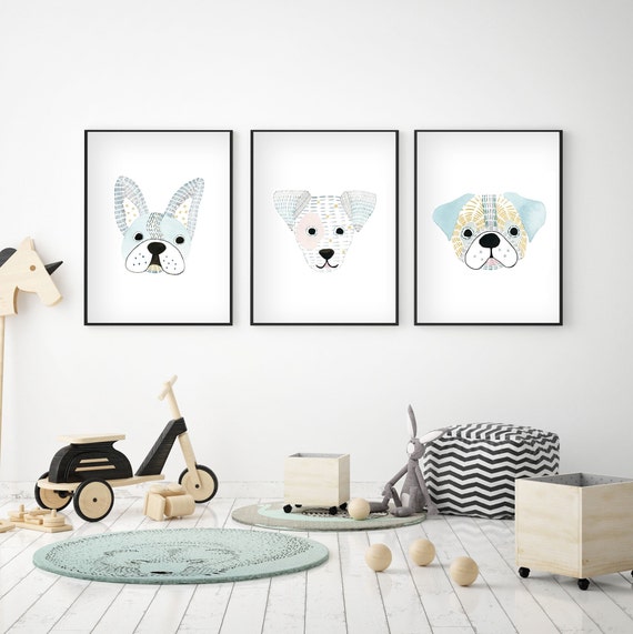 Framed Puppy Nursery Decor, Dog Baby Room Art