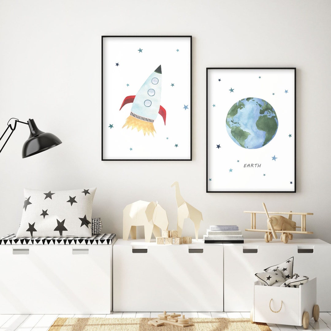 Outer Space Prints Set of 2, Nursery Wall Art, Boys Room Decor, Rocket ...
