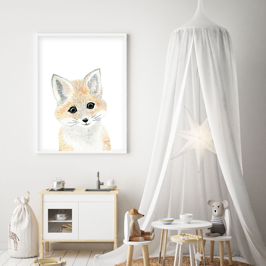 Baby Fox, Woodland Nursery Wall Art, Nursery Decor, Neutral Nursery ...
