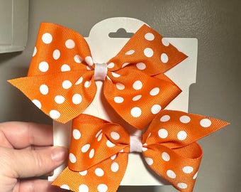 Girls Hair bow, Orange and White