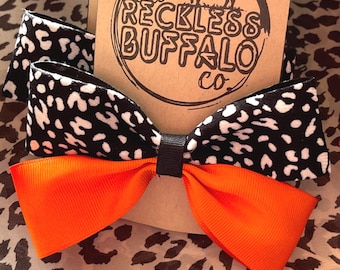 Girls Hair bow, Black Leopard and orange