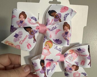 Girls Hair bow, Pink and Purple Ballerina 2 bows
