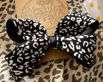 Girls Hair bow, Black Leopard