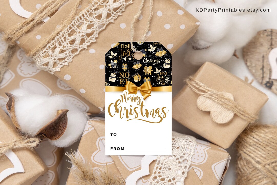 PRINTABLE Black and Gold Christmas Gift Tag Holiday Favor - Etsy