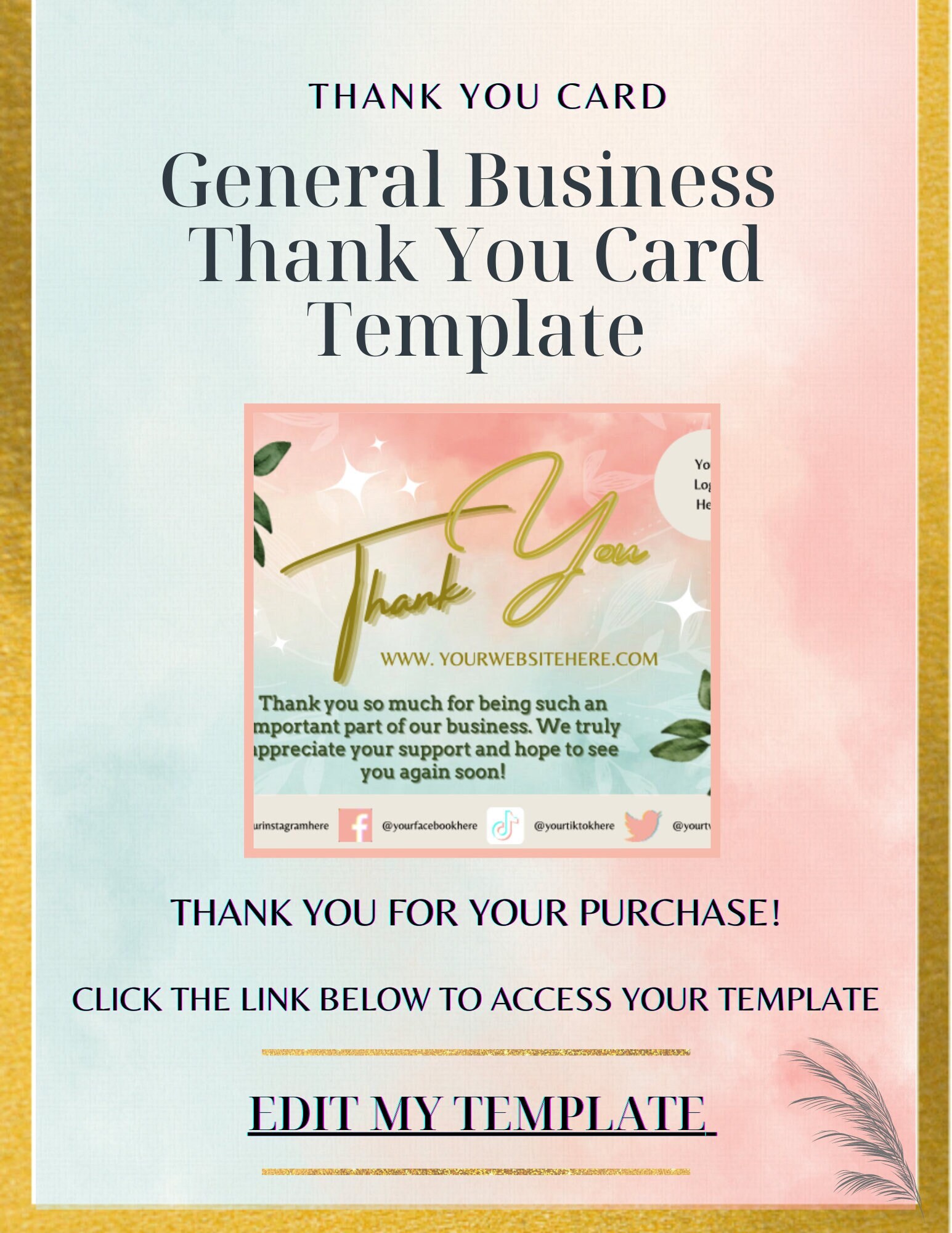 General Business Thank You Card Template-printable and Downloadable - Etsy
