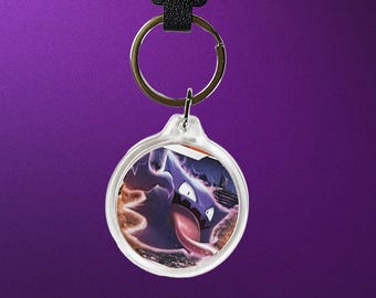 Haunter Card Keychain with Psychic Type Symbol and Strap