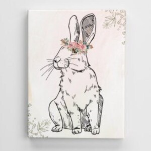 Rabbit Flower Crown Wall Art Printable for Kids Room, Minimalist or Boho Kids Wall Art. Includes JPG, PDF, and PNG formats.