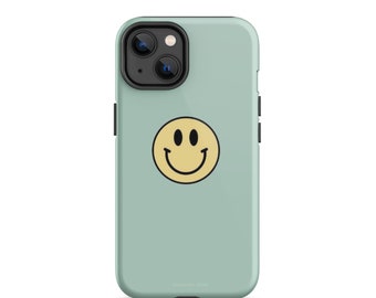 Smiley Green iPhone Case, iPhone 13, 14, Mini, Max, Pro. Gloss and Matte finish.