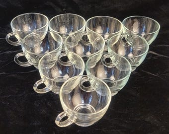 Vintage Anchor Hocking Clear Glass Punch Cups, Set of 10