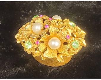 Vintage Florenza Gold-Toned Floral Trinket Box