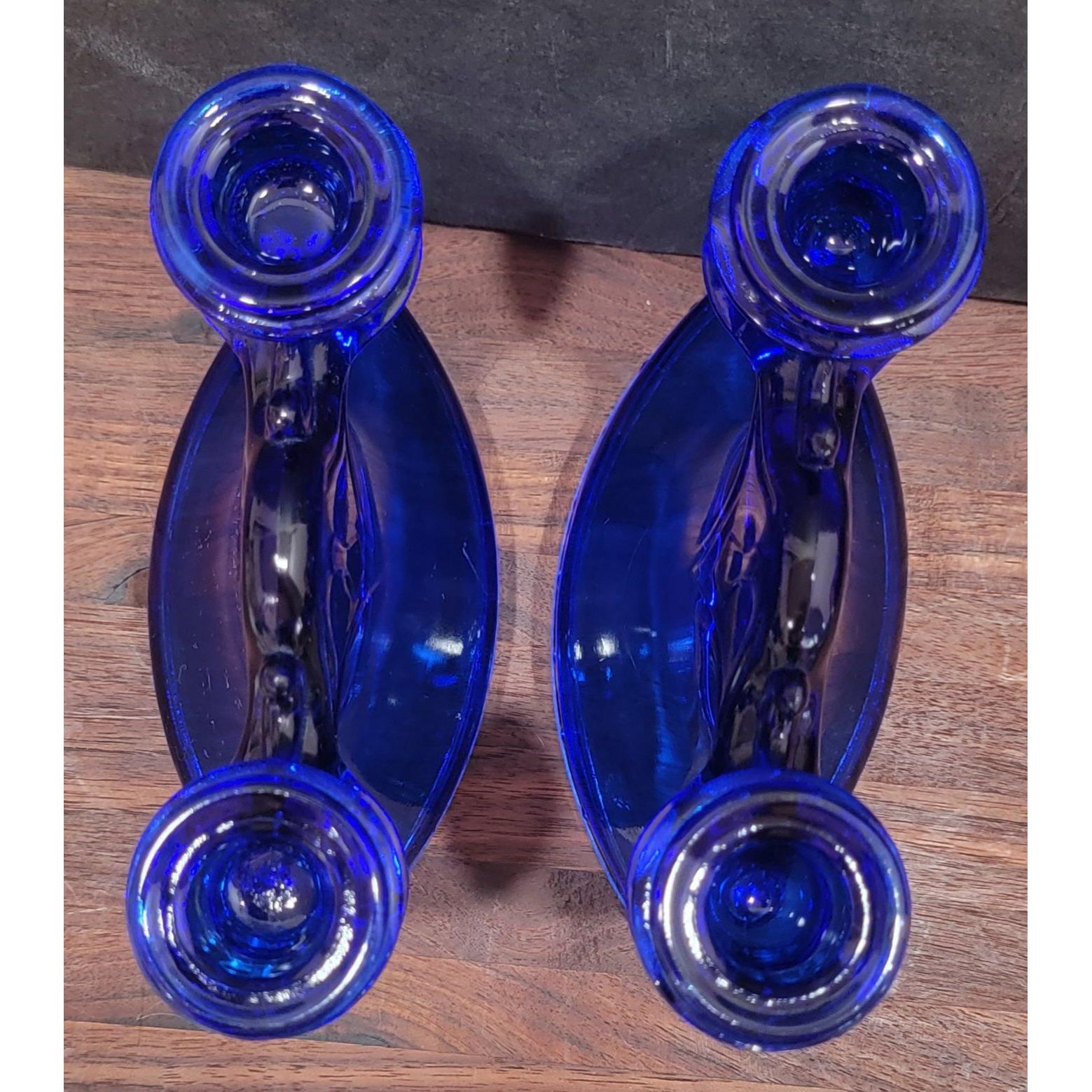 L.E. Smith Cobalt Blue Candle Holders - Etsy