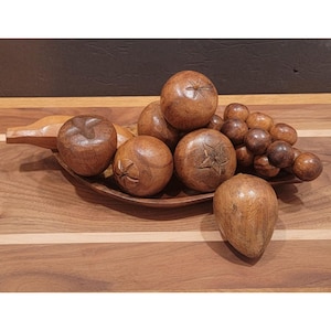 Vintage Hand-Carved Wooden Fruit