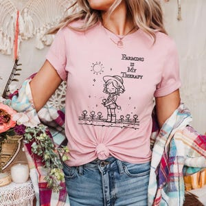 Cute Kawaii Farming Therapy Shirt, Cartoon Farmer Girl Tee, Wholesome Gardening Gift for Plant Moms and Teens AA47