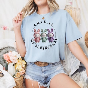 Cute Bunny Kawaii T-Shirt for Girls - Pastel Plush Outfit Tee - Cute Is My Superpower Shirt for Softcore Lovers AA58