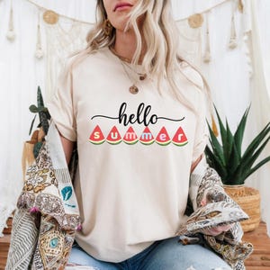 Camiseta de verano "Hola Profesora" con letras de sandía, linda camiseta gráfica de temporada, divertido atuendo de frutas para mujer AA26