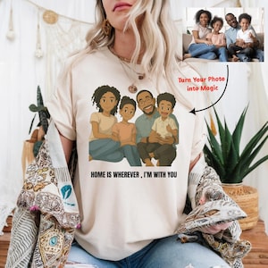 Camiseta personalizada con retrato familiar Ghibli, dibujo personalizado a partir de una foto, camiseta de regalo estilo anime, arte inspirado en Studio Ghibli